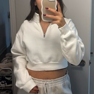 White Half-Zip Aritzia Cropped Sweatshirt